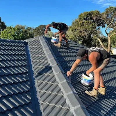 Workers applying coating on a tiled roof image from the GTA Roofing website